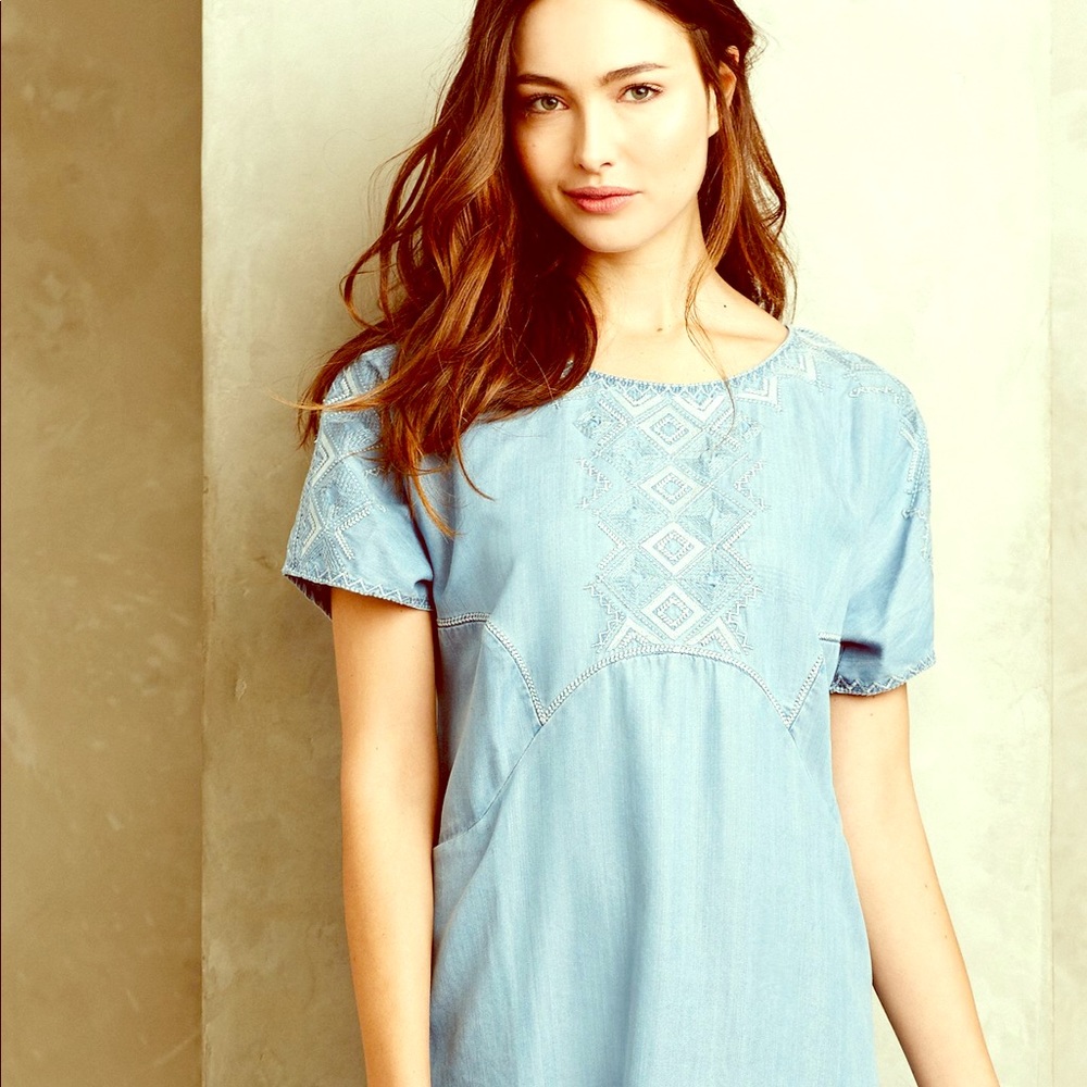 Anthropologie White Sands Chambray Tunic Dress